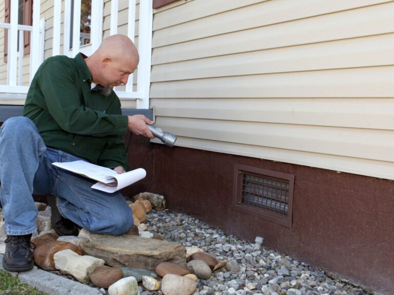 A home inspector looking at a pier and beam foundation.