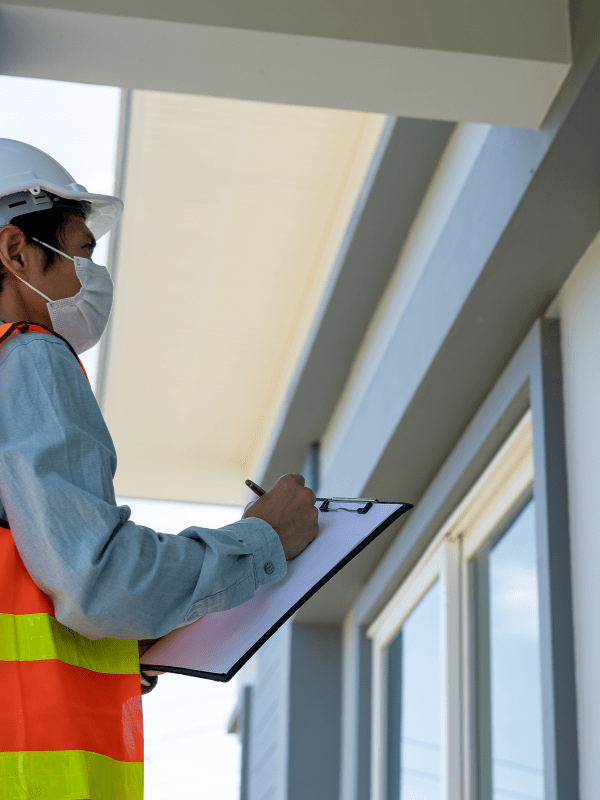 Home inspector taking notes.