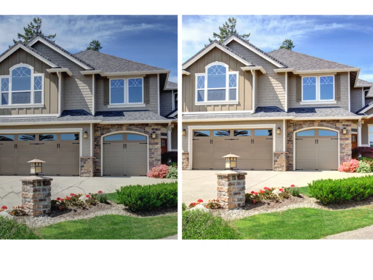 A side by side picture of a house.