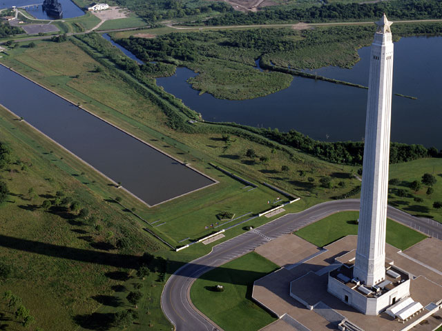 Drone shot of the San Jacinto Monument.