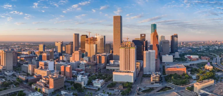 An aerial sky shot of Houston, Texas.