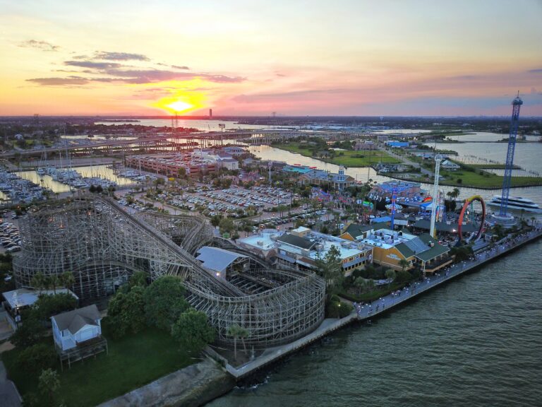 A drone shot of Kemah, Texas.